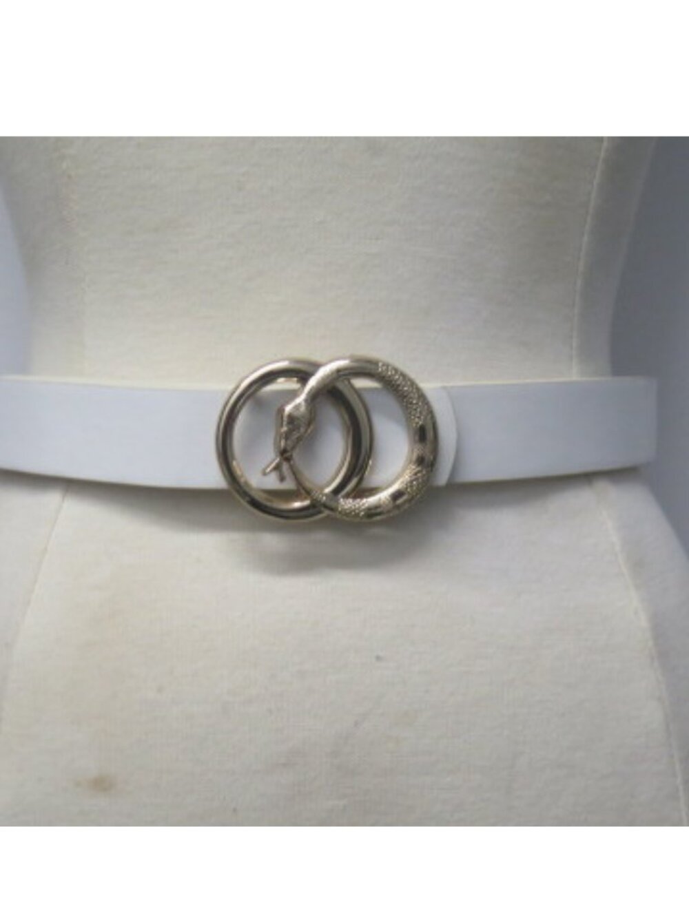 Women’s Ivory Faux Leather Belt Gold Tone Interlocking Circle Buckle